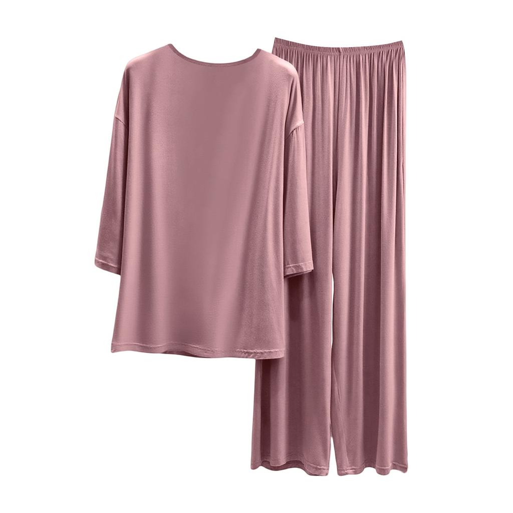 Damen Sommer Locker Und Bequem Dreiviertelärmel T-Shirt Gerade Bein Hose Übergröße Pyjama Set