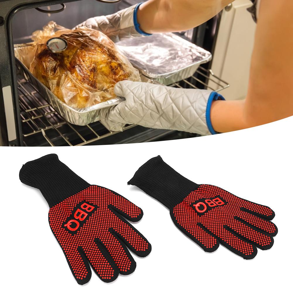 800 Celsius  1482 Degrees F Heat Resistant Fire Gloves Flame Retardant Antiskid Fireproof Grill Microwave Oven BBQ