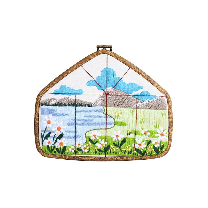 Landscape Embroidery Diy Material Package Handmade Flowers And Plants European Fabric Three-Dimensional Antique Embroidery Stretch Hanging Painting