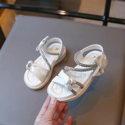 Children Princess Shoes with Bow-knot 2024 Summer New Girls Sandals Baby Little Kids Crystal Shoes Soft Sole Fashion Anti Slip