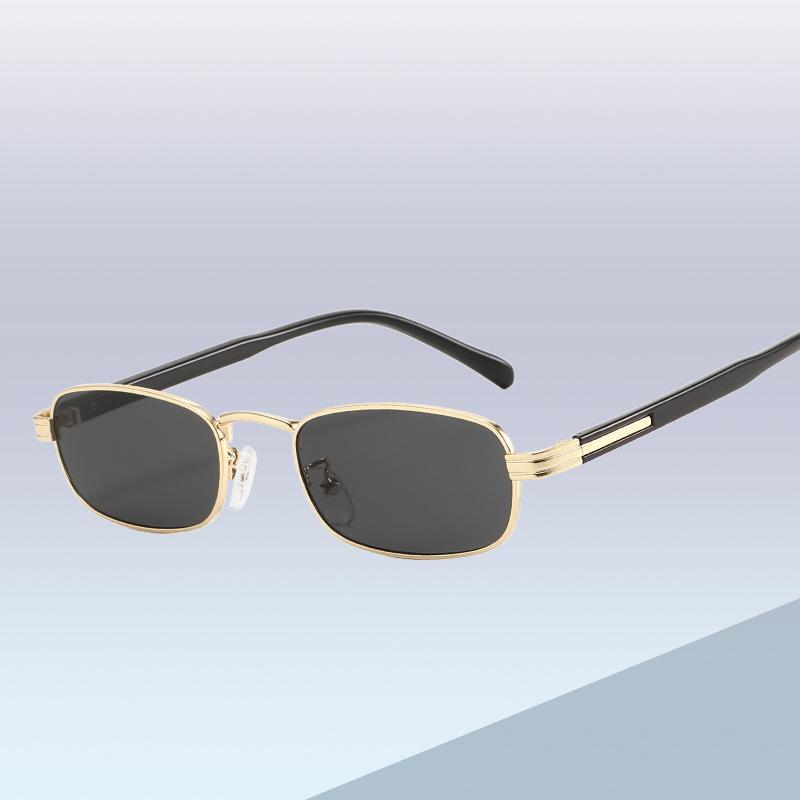 Retro metal narrow frame rectangular sunglasses men's and women's sunglasses trendy street shooting versatile high-end glasses