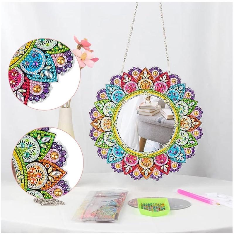 Mandala Crystal Diamond Painting Makeup Mirror Pendant - Special-Shaped DIY Handmade Design, In Stock