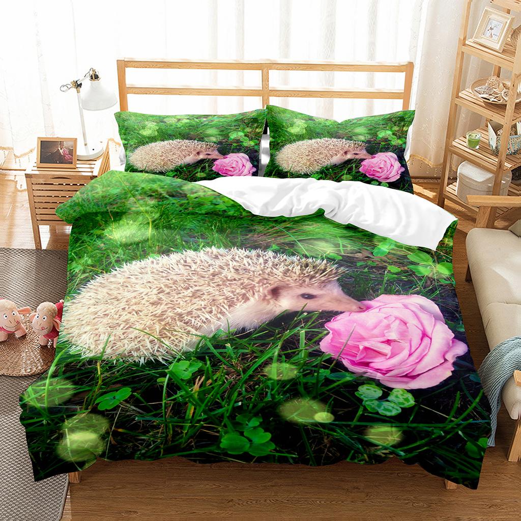 Hedgehog Duvet Cover Set Cute Cute Animal Polyester Comforter Cover King Queen Size for Kid Boy Girl Bedding Set with Pillowcase