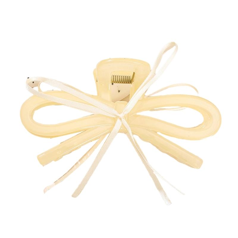 Lightweight Ergonomic Hair Claw Clip With Ribbon Bows Practical Acrylic Hairpin Hair Ornament For Office School Styling