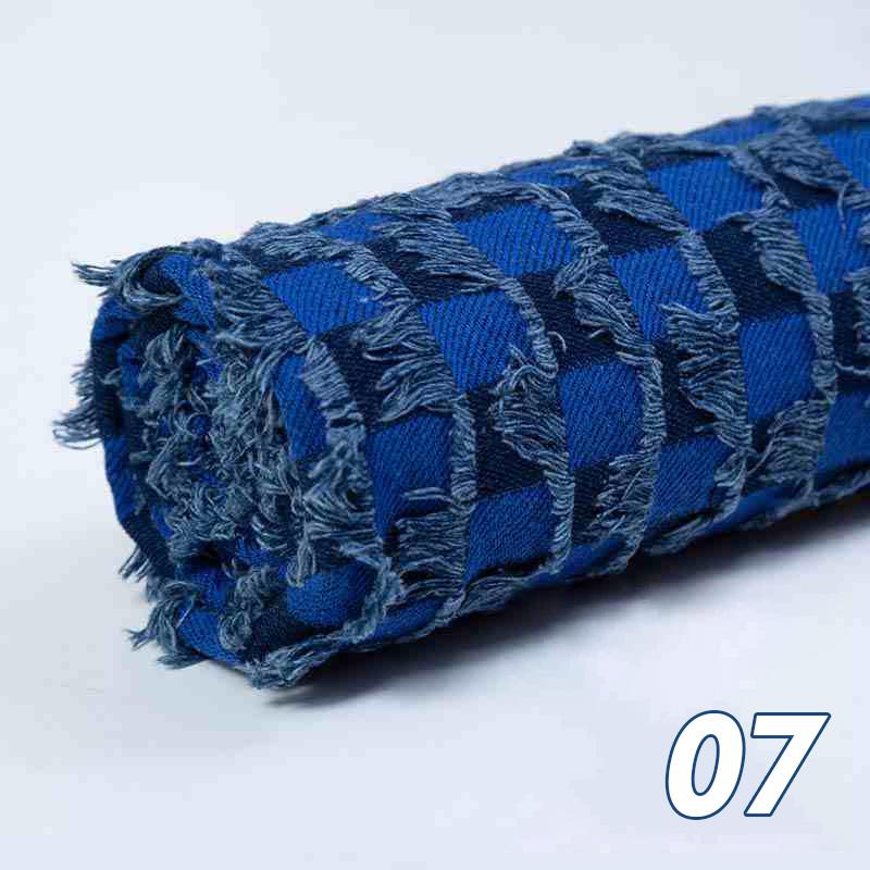 50x160cm Tassel Plaid Cotton Denim Fabric Retro Style Washed Denim Designer Fabric For DIY Coats Pants Sewing Textile Material