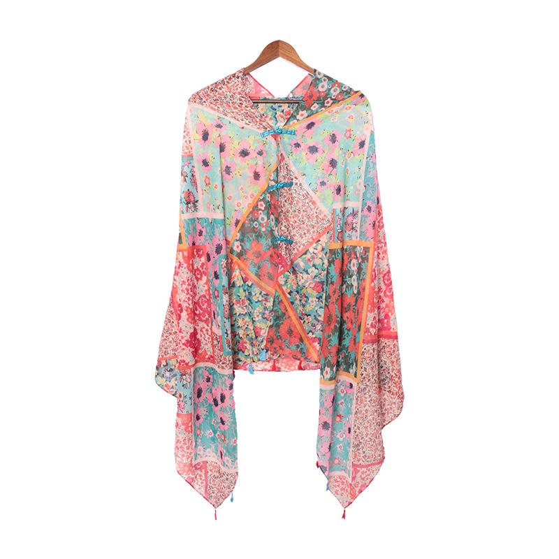 

«Летняя шаль из хлопка и льна в этническом стиле»: Солнцезащитное пляжное покрывало ручной работы с пуговицами в стиле ретро 180*100cm