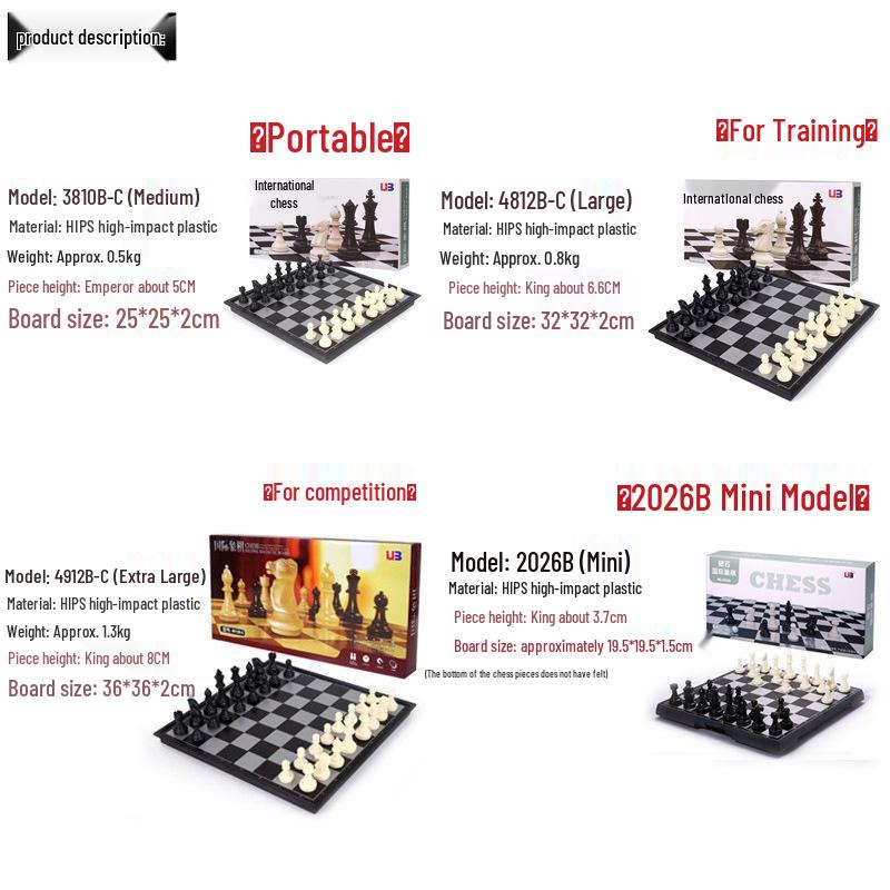 UB Magnetic Chess Set - Folding Chessboard for Beginners (Large & Medium Sizes)