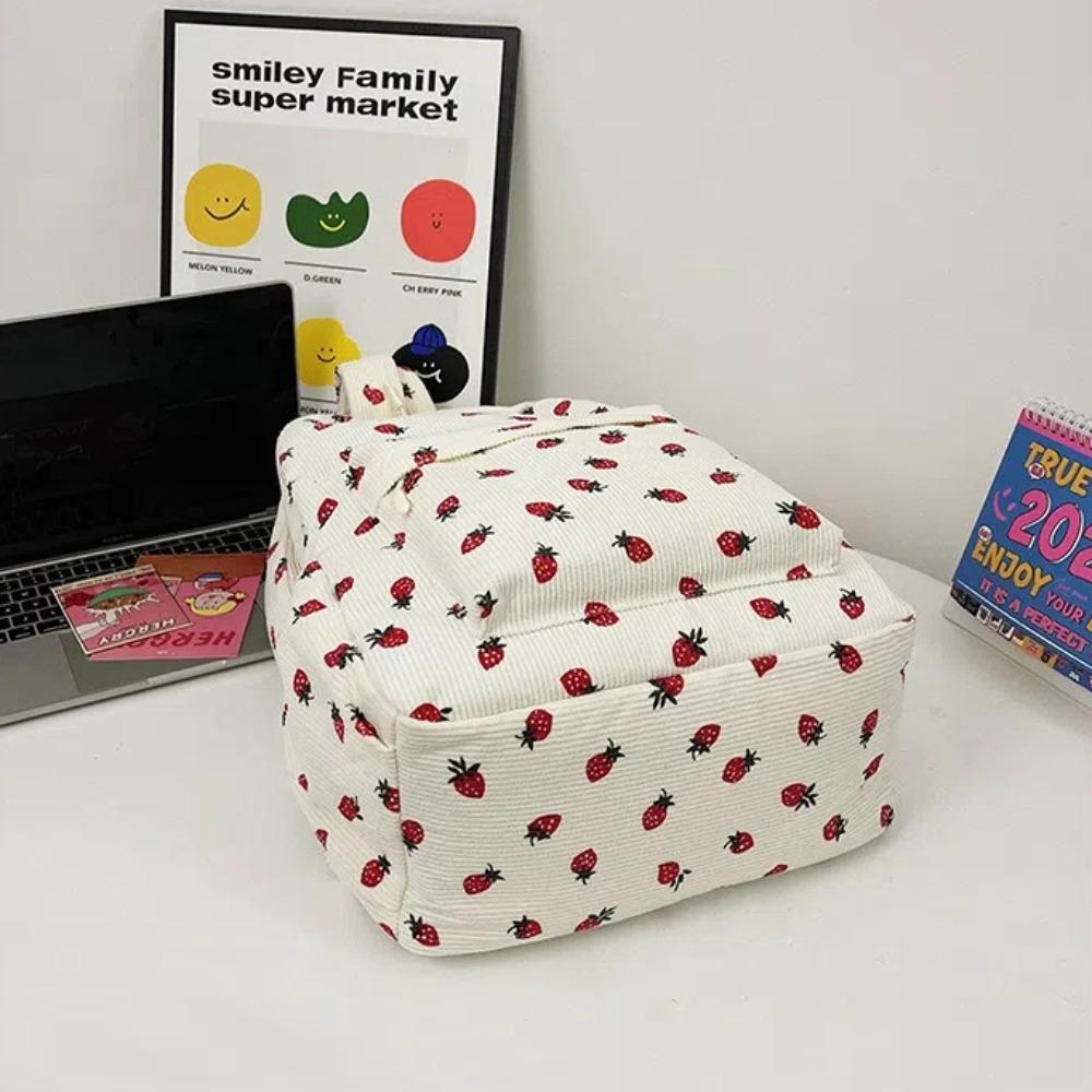 Large Capacity Strawberry Backpack Multi-pockets Adjustable Strap Travel Backpack Strawberry Print Women's Backpack Travel