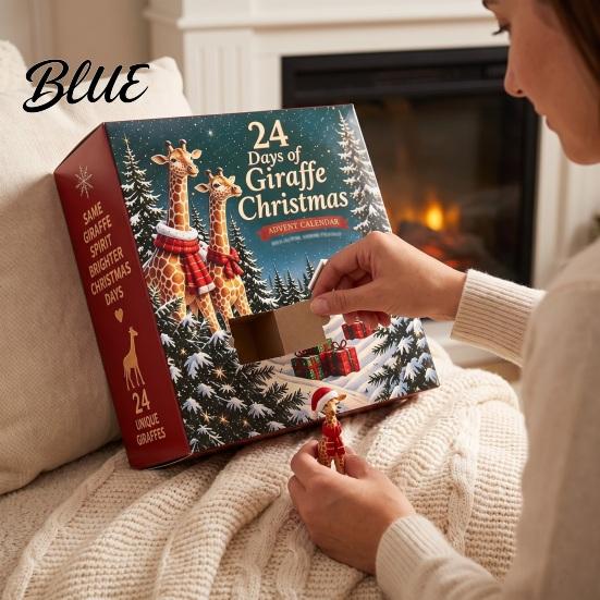 Christmas Craft Ornament Hat Tree 24Pcs Acrylic Advent Calendar Set Giraffe with Santa Hanging Decorations