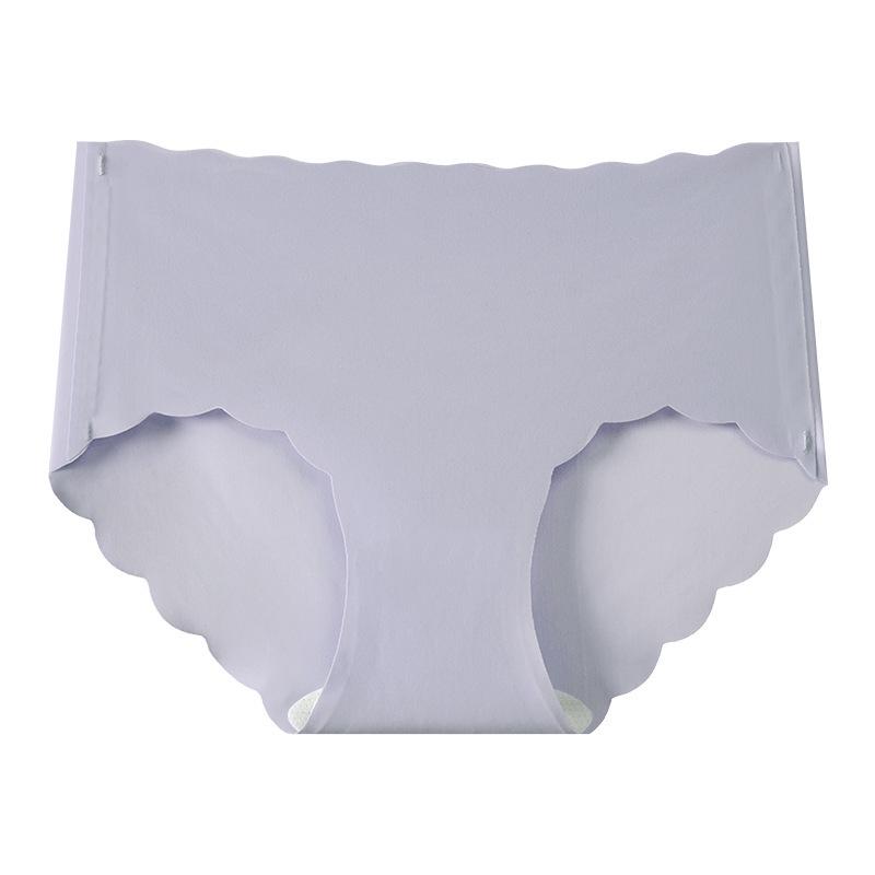 Plus Size Ice Silk Seamless Wave Edge Mid-Waist Triangle Panties