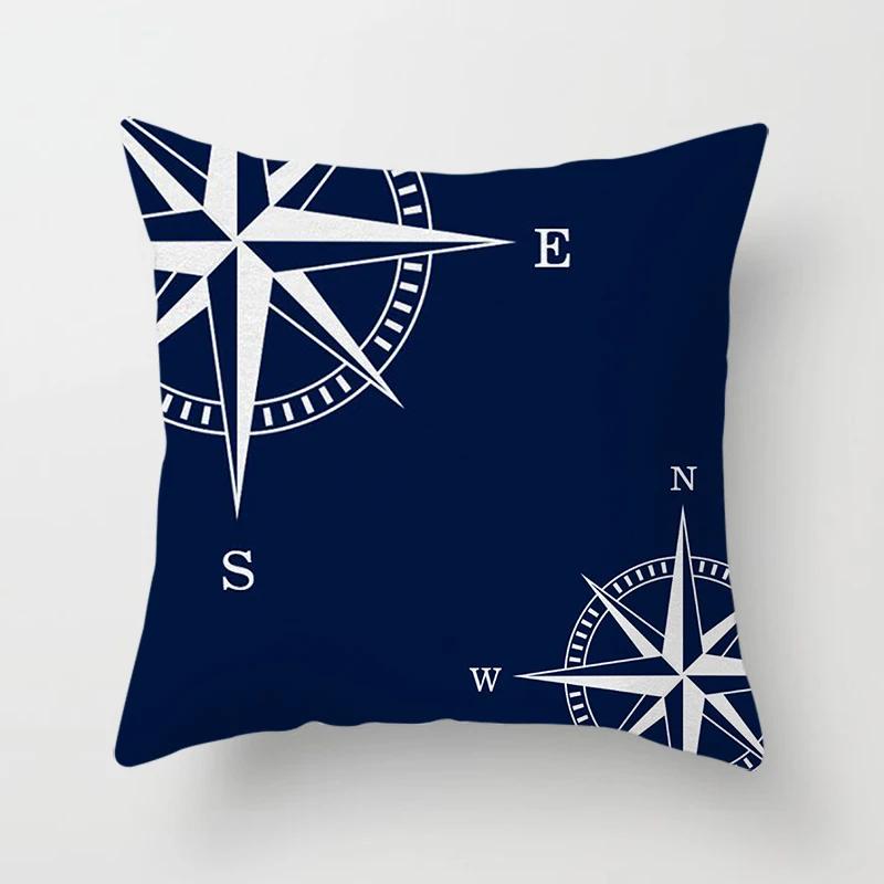 Home Decor Compass Anchor Pillow Cover Blue Mediterranean Cushion Gift Sofa Office Accessory Ornament Short Plush Material