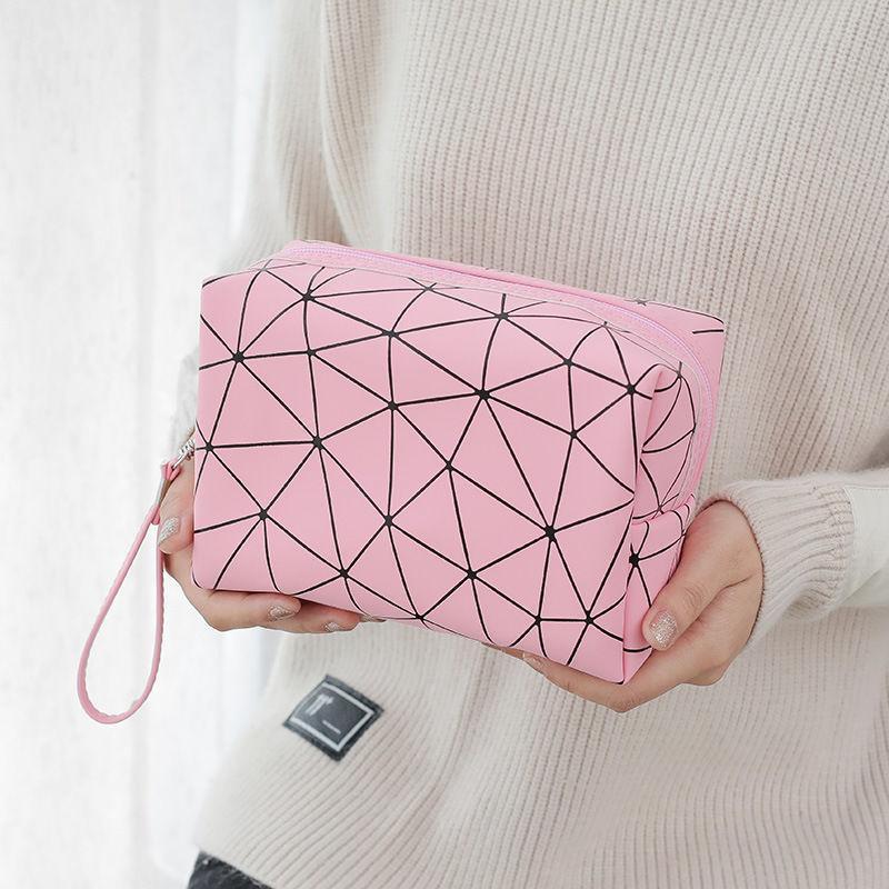 Geometric Pattern Cosmetic Bag Waterproof Portable Handheld Makeup Pouch Large Capacity Storage Organizer For Women Gifts
