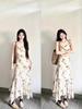 [Inner + Zipper] New Chinese Princess Dress Suspender Long Dress Lace Waist Irregular Butterfly Long Dress