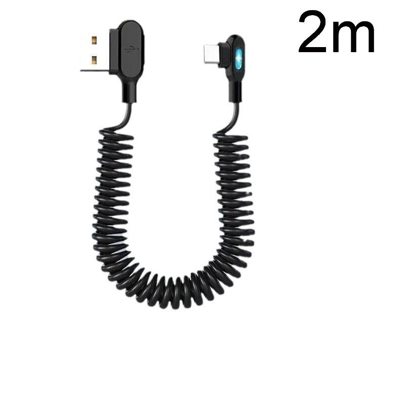 1 Stück 90-Grad-Winkel Auto USB C auf Typ C Schnellladekabel 6A Kurzes Spiral-Datenkabel für Telefon Xiaomi Ladekabel
