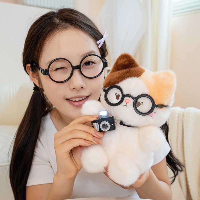 1520Cm Kawaii Cats Plush Toys With Camera Soft Stuffed Animal Lovely Kitten Cuddly Pillow Baby Accompany Doll Kids Gift