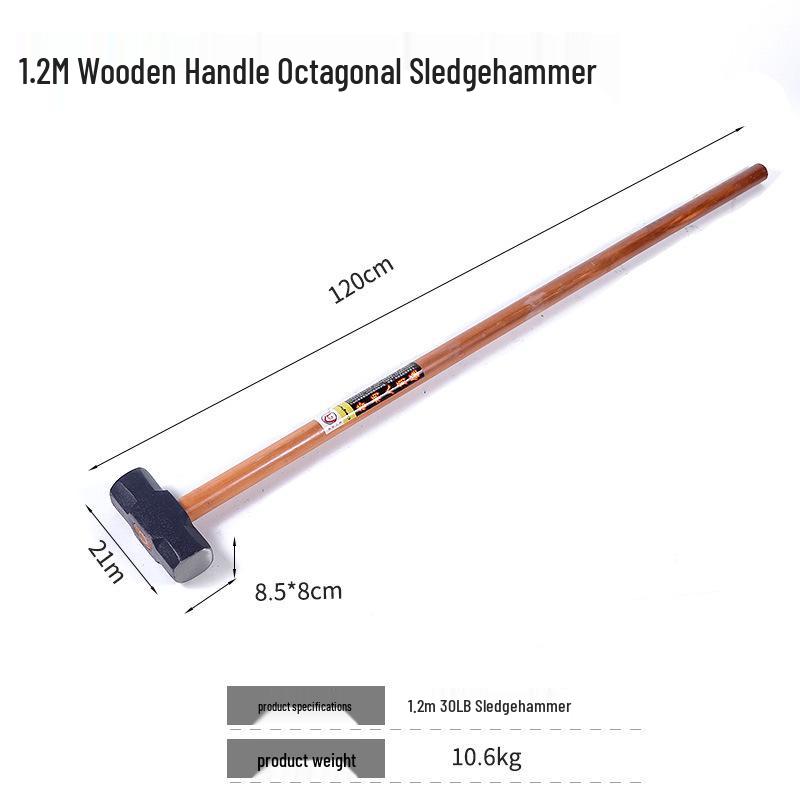 1.2m Wooden Long-Handle Octagonal Demolition Sledgehammer for Heavy-Duty Construction
