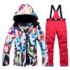 -30, Women Snow Wear Suit Sets, Snowboard Clothing, Waterproof, Winter Costume, Ski Jacket and Strap Pant, Belt Bibs for Female