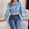 2026 Spring/Summer Elegant Contrast Color Floral Lantern Sleeve Turn-down Collar Shirt Casual Breathable Women's Top