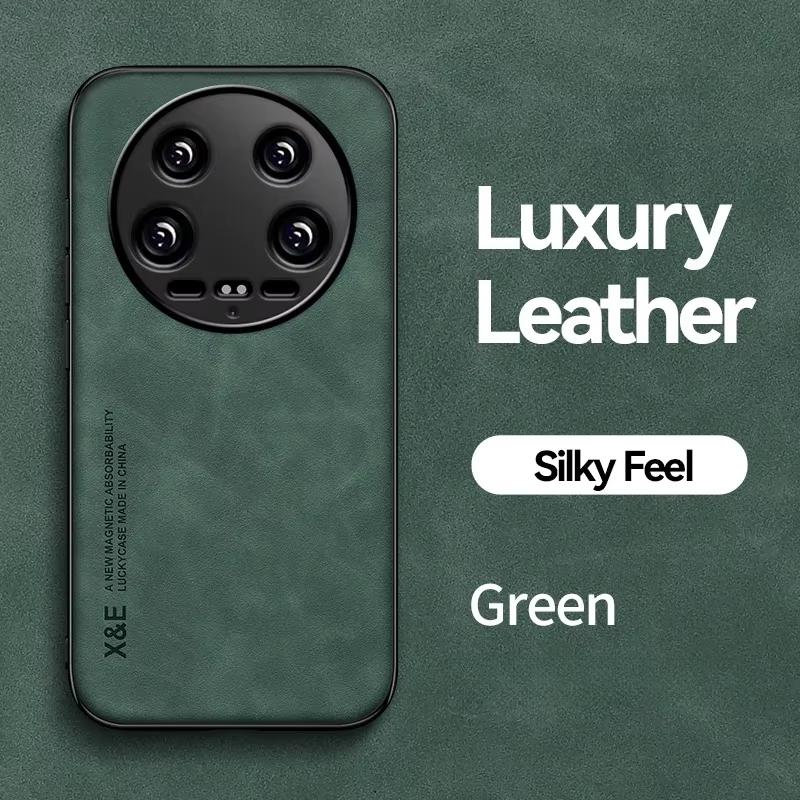 

Для Xiaomi Mi 15 Ultra PU кожаный автомобильный магнитный держатель силиконовый чехол для Xiaomi 15 Pro Mi 14 Ultra встроенный железный защитный чехол For Xiaomi 14 зелёный