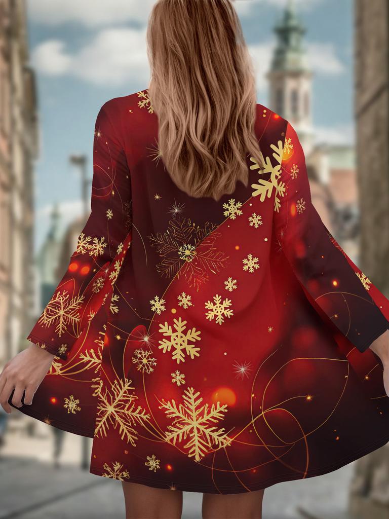 Women's Festive Snowflake Coat, Christmas Holiday Print, 3D Pattern Design, Winter Seasonal Long Sleeve
