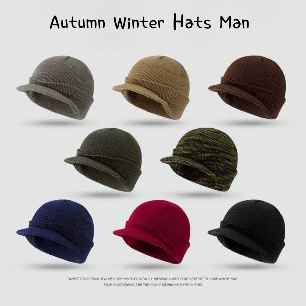 Cappelli a tinta unita a tesa corta Cappello lavorato a maglia stile militare Berretti con visiera Autunno Inverno Cappelli versatili e caldi Cappelli alla moda lavorati a maglia Cappelli da uomo