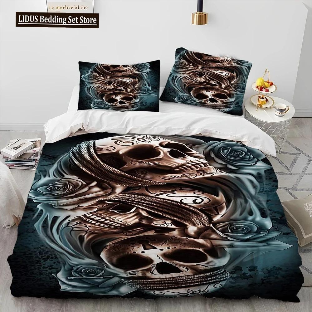 3D Gothic Horror Skull Cartoon Comforter Bedding Set,Duvet Cover Bed Set Quilt Cover Pillowcase,King Queen Size Bedding Set Gift