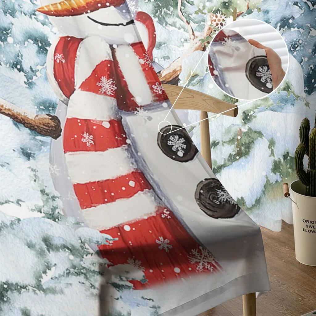 Christmas Snow Scene Snowman Sheer Curtains for Living Room Decoration Window Curtains Kitchen Tulle Voile Curtains