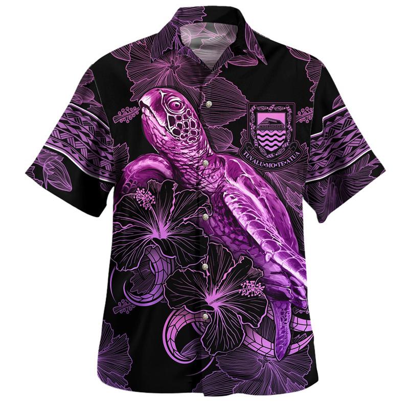 Vintage Summer 3D Polynesian Tuvalu Emblem Printed Shirts Tuvalu Flag Graphic Short Shirts Men Fashion Streetwear Shirts Blouses