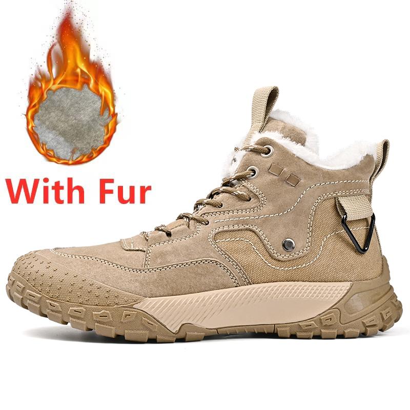Fashion Men Genuine Leather Snow Boots Man Winter Anti Slip Plush Indoor Warm Cold Proof Boots High Top Lace-Up Outdoor Sport Work Boots