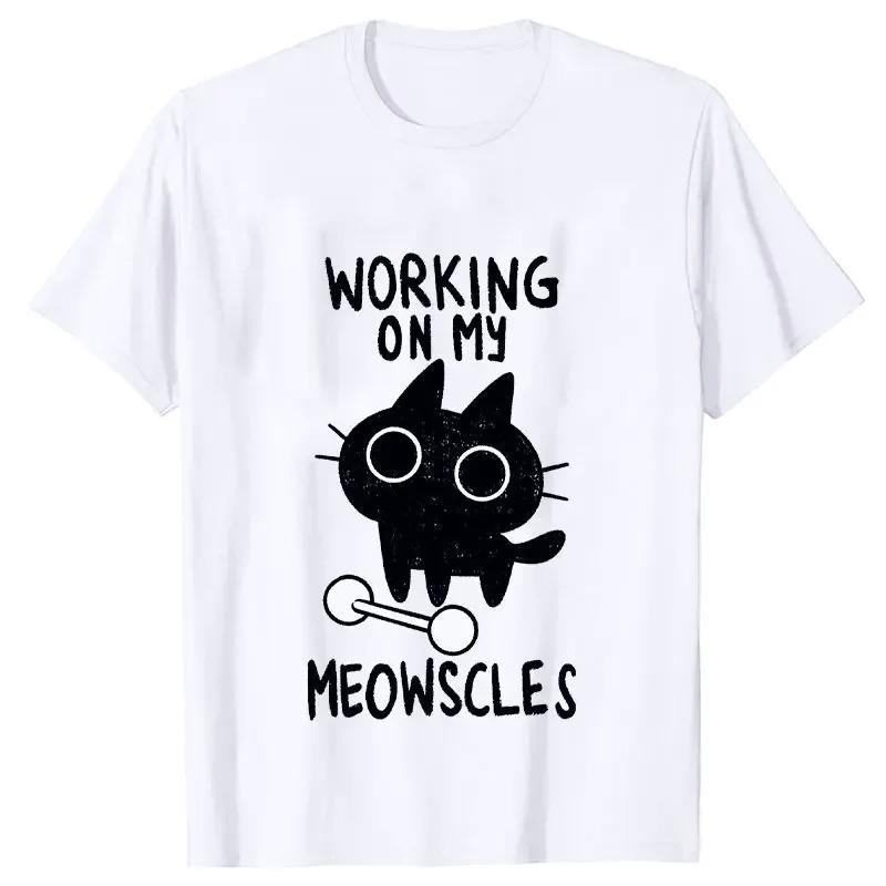 

Fitness Cat Print Tshirts Female Short Sleeve Fashion Trendy Tshirt Summer Tee Clothes Street Hip Hop Tops Black Cat Anime Tees S