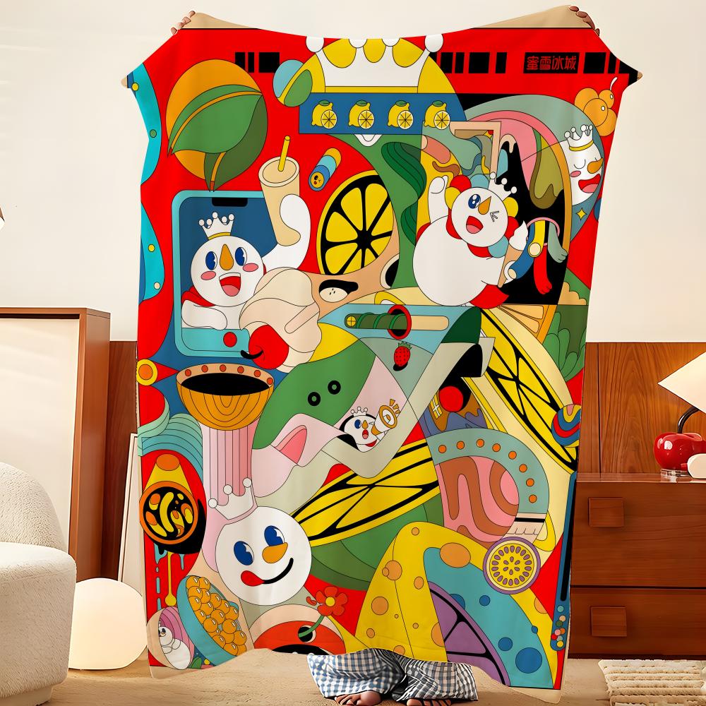 Food M-Mixue I-Ice C-Cream T-Tea Throw Flannel Throw Blanket, Lightweight Cozy, Durable Washable Cute Cool