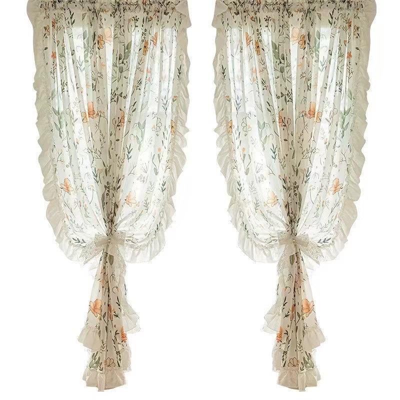 Pastoral Style Floral Sheer Curtains with Lace - Ideal for Bedrooms & Living Rooms