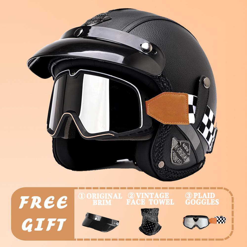 VGV Motorcycle Helmet DOT Certification Motorcycle Lightweight Four Seasons Street Helmet Three Quarters Vintage Half Helmet
