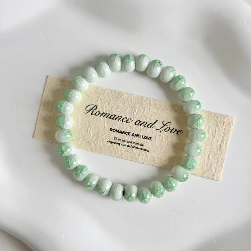 Boho Keramik Perlen Armband für Damen Zartrosa Rund mit Marmor Quadratischen Perlen, Elastisches Dehnbares Design für den Alltag & Geschenk