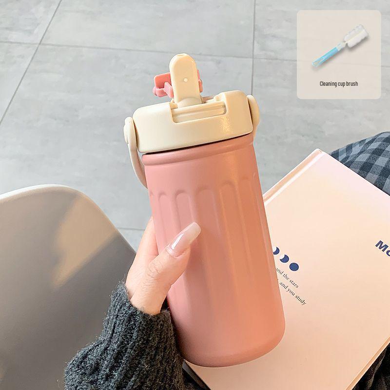 2026 Girls' Portable Thermos Cup with Straw - Stylish, Compact Design for Office Use