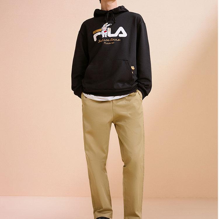 Fila CNY Fuzi Rabbit Co-Branded Series Logo Letter Pattern Print Loose Casual Knit Hoodie Unisex Tops Black F11U319205F-BK