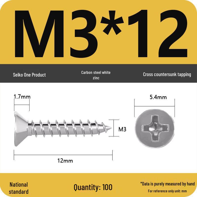 Iron Galvanized Phillips Flat Head Self-Tapping Screws - Countersunk M1 To M4