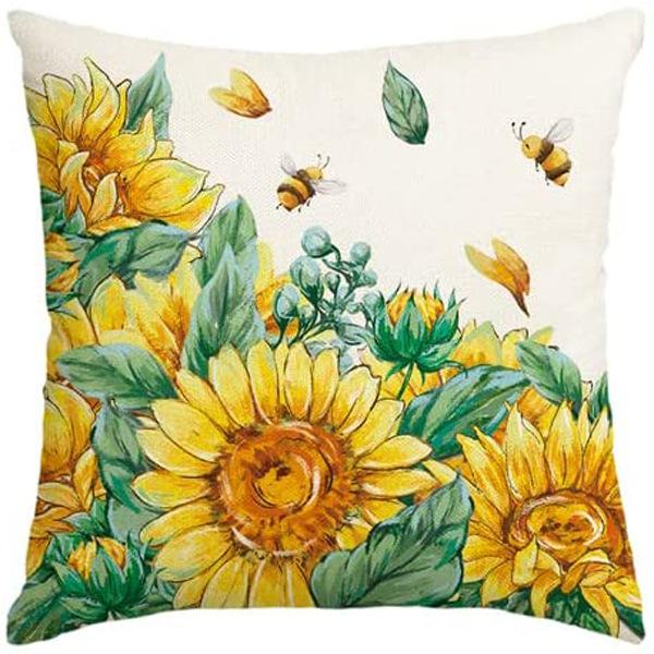 Summer Sunflower Pillow Case Linen Print Sun Flower Home Sofa Pillow Plant Flower Pillow