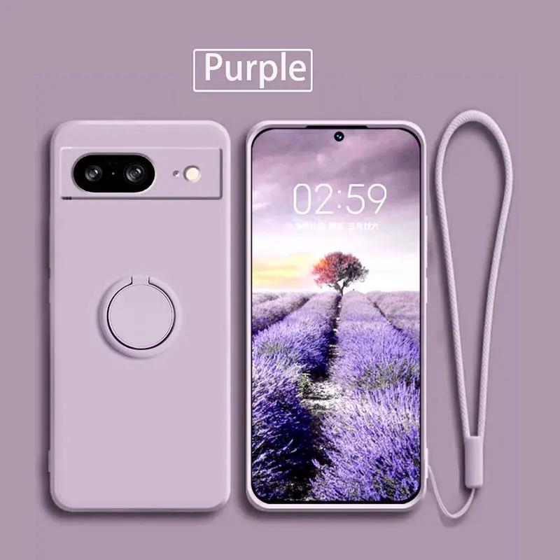 Case for Google Pixel 8 9 Finger Ring Stand Holder Slicone Cover for Pixel 9 Pro XL Solid Color Lens Protection Soft Phone Case