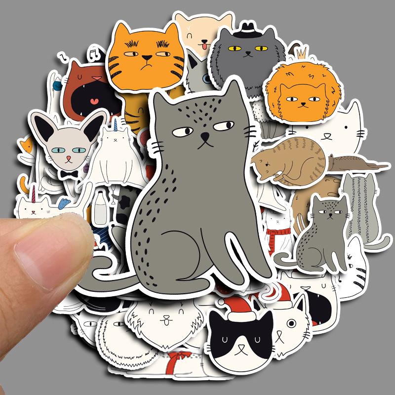 Waterproof Cartoon Cat Stickers: 50-Sheet Kit for Journals, Tablets, and Suitcases