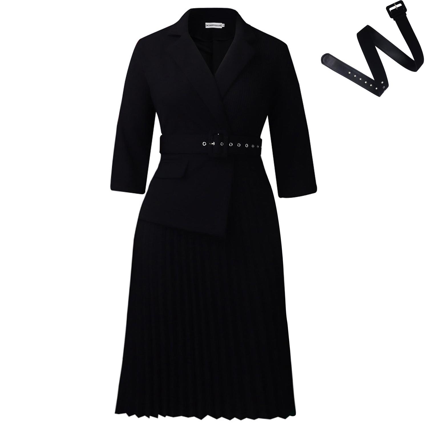 

European & American Women s Autumn/Winter Pleated Suit-Collar Dress XL