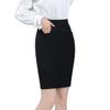 Cross-Border High Waist Elastic Midi Skirt with Pockets - Black Slimming Office Skirt for Women