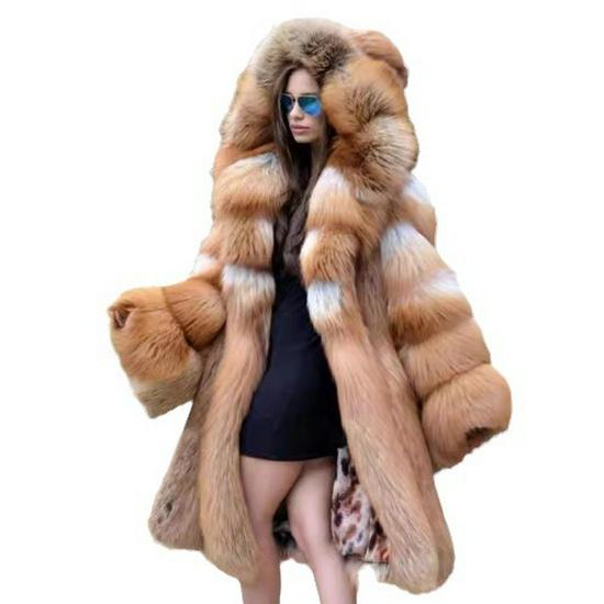 2023 Women's Mid-Length Hooded Faux Fur Coat - Warm Autumn/Winter European & American Style