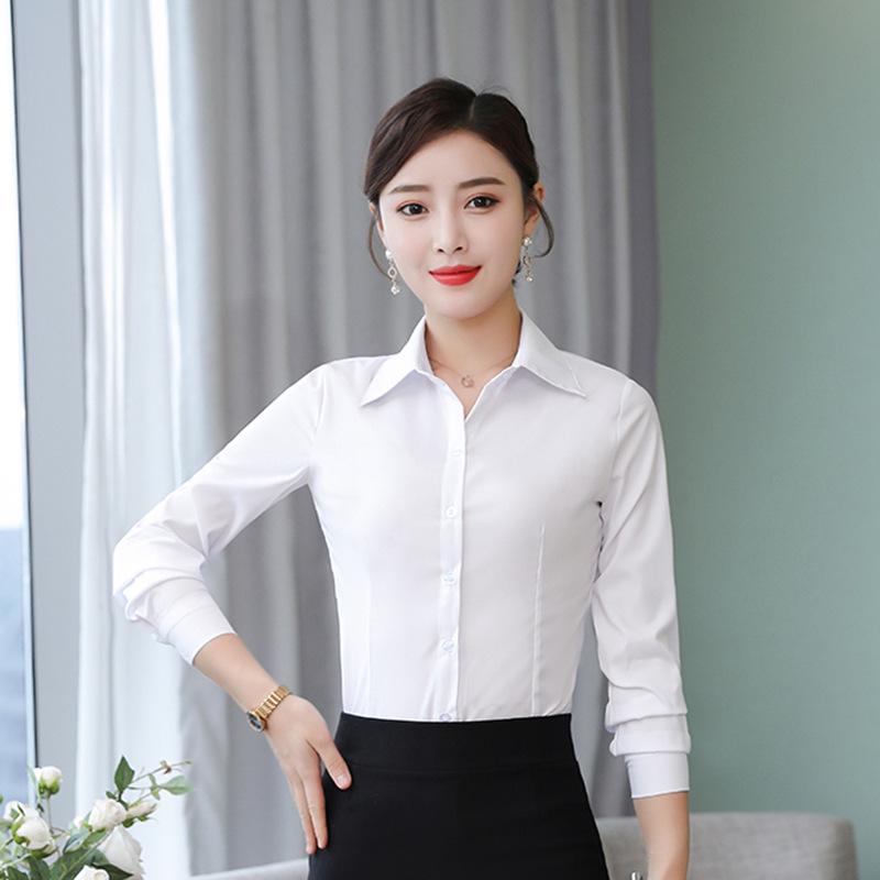 Korean Style Women's White Shirt: Spring/Autumn, Slim Fit, Long/Short Sleeve, Professional Workwear, Plus Size Options