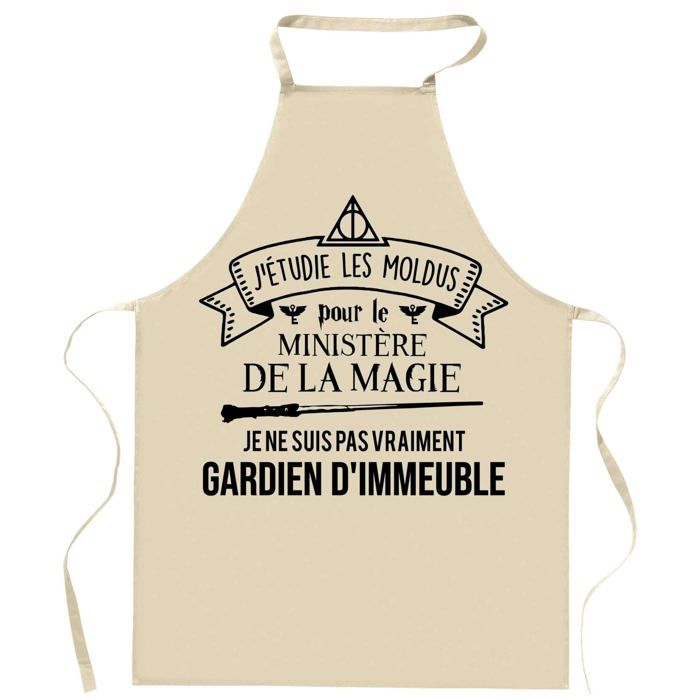 Tablier de cuisine - Gardien d'immeuble (Ministère de la Magie) - Coton résistant - Impression durable France - Liens ajustables