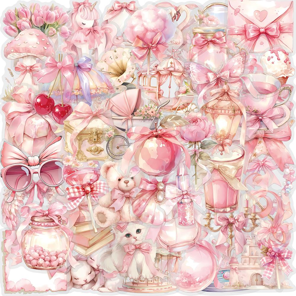 10/30/60pcs Cute Pink Coquette Art Stickers Kawaii Cartoon Decals DIY Water Bottle Notebook Fridge Aesthetics Graffiti Sticker