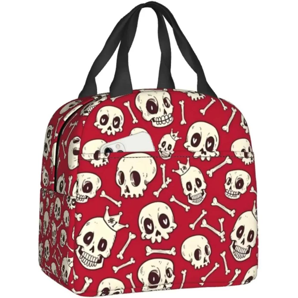 Insulated Lunch Bag For Kids Skulls And Hearts Reusable Cooler Tote Bag Mini Cooler For Kids Adult Office Work Picnic Beach