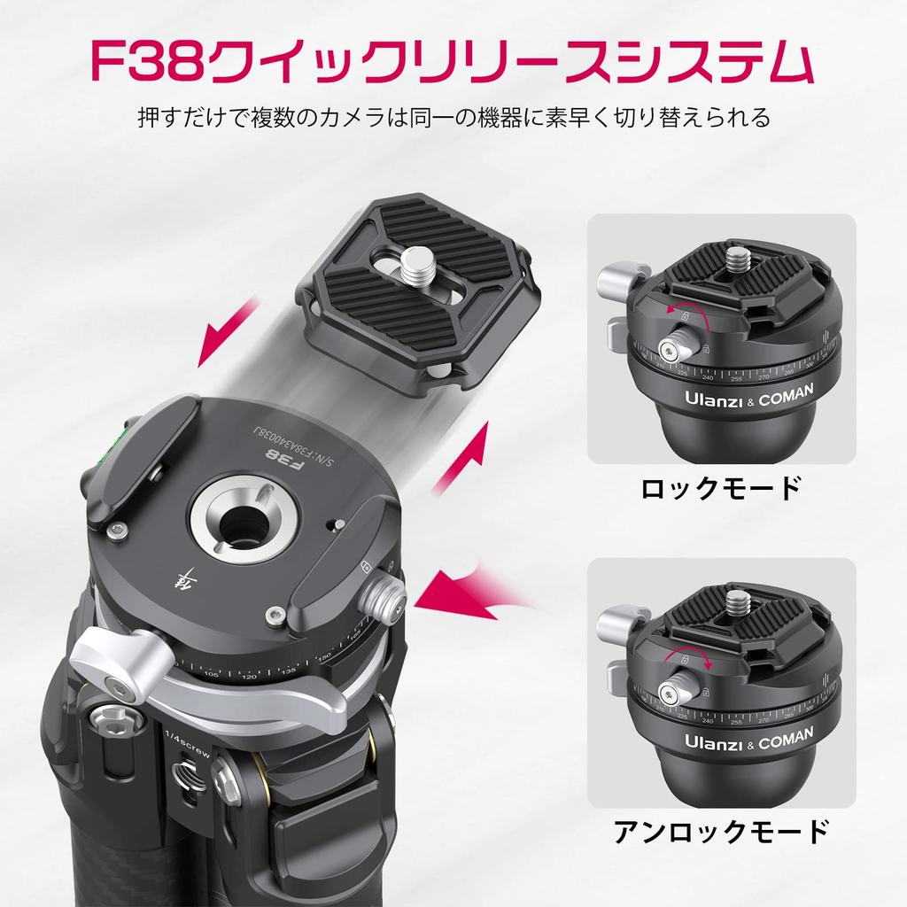 Ulanzi ZERO F38 Carbon Fiber Travel Tripod with Pan Lightweight Camera Tripod with Telescopic F38 Quick Compatible with 38mm Standard Smartphone