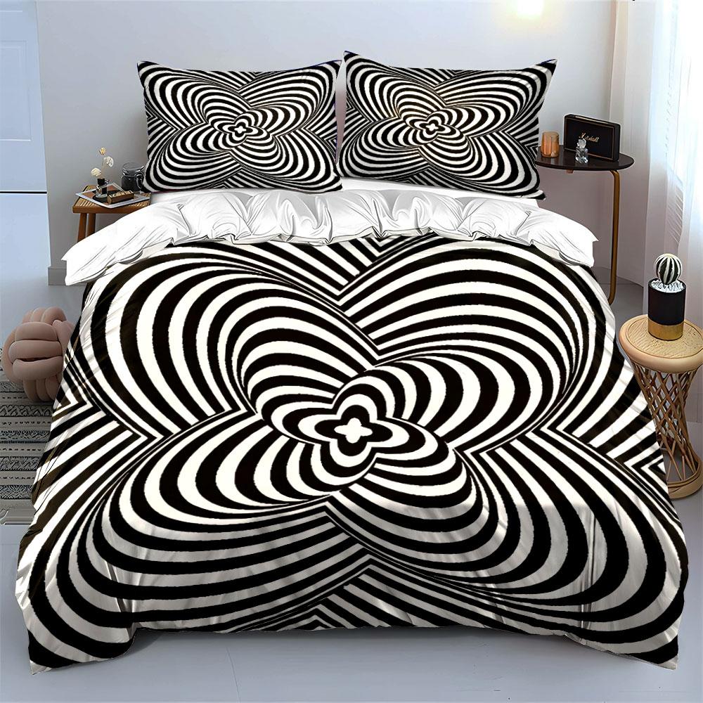 Abstract Black And White Design Set Exquisite Three-Piece Bedding Set Gift For Kids And Adults