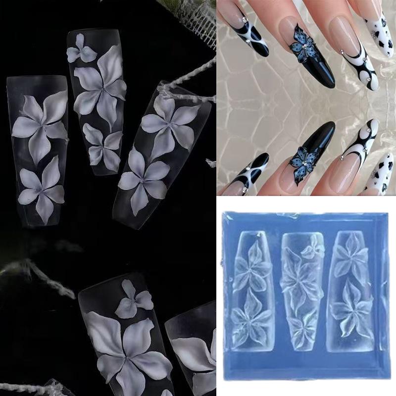 3D Carving Curved Silicone Mould Lily Flower Petal Design 5D Tulip Bunch Nail Art Mold Art Resin Soft Stamping Mold Tools Plates